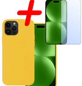 BASEY. BASEY. iPhone 15 Pro Hoesje Siliconen Met Screenprotector - Geel