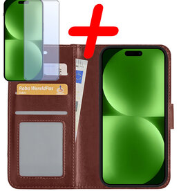 BASEY. BASEY. iPhone 15 Hoesje Bookcase Met Screenprotector - Bruin