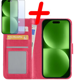 BASEY. BASEY. iPhone 15 Hoesje Bookcase Met Screenprotector - Donkerroze