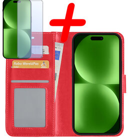 BASEY. BASEY. iPhone 15 Hoesje Bookcase Met Screenprotector - Rood