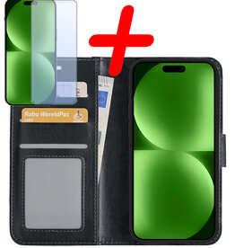 BASEY. BASEY. iPhone 15 Hoesje Bookcase Met Screenprotector - Zwart