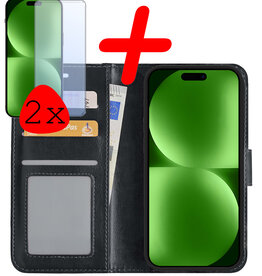 BASEY. BASEY. iPhone 15 Pro Max Hoesje Bookcase Met 2x Screenprotector - Zwart
