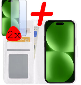 BASEY. BASEY. iPhone 15 Pro Max Hoesje Bookcase Met 2x Screenprotector - Wit