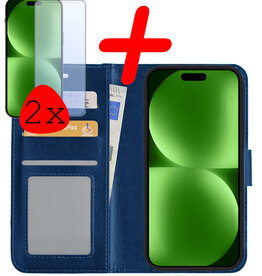 BASEY. BASEY. iPhone 15 Pro Max Hoesje Bookcase Met 2x Screenprotector - Donkerblauw