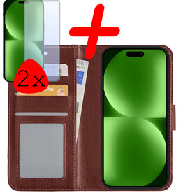 BASEY. BASEY. iPhone 15 Pro Max Hoesje Bookcase Met 2x Screenprotector - Bruin