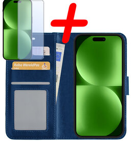 BASEY. BASEY. iPhone 15 Plus Hoesje Bookcase Met Screenprotector - Donkerblauw