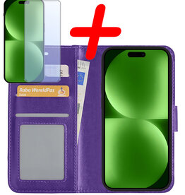 BASEY. BASEY. iPhone 15 Plus Hoesje Bookcase Met Screenprotector - Paars