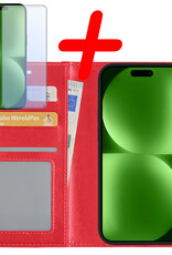 BASEY. Hoes Geschikt voor iPhone 15 Plus Hoesje Bookcase Hoes Flip Case Book Cover Met Screenprotector - Hoesje Geschikt voor iPhone 15 Plus Hoes Book Case Hoesje - Rood