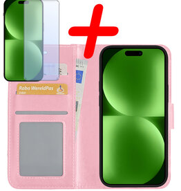 BASEY. BASEY. iPhone 15 Pro Max Hoesje Bookcase Met Screenprotector - Lichtroze