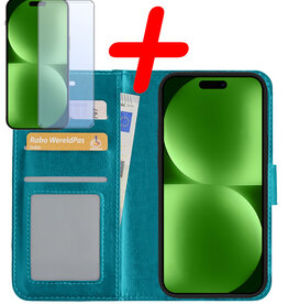 BASEY. BASEY. iPhone 15 Plus Hoesje Bookcase Met Screenprotector - Turquoise