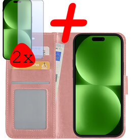 BASEY. BASEY. iPhone 15 Pro Hoesje Bookcase Met 2x Screenprotector - Rose Goud