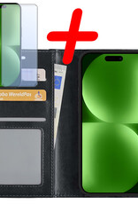 BASEY. Hoes Geschikt voor iPhone 15 Pro Hoesje Bookcase Hoes Flip Case Book Cover Met Screenprotector - Hoesje Geschikt voor iPhone 15 Pro Hoes Book Case Hoesje - Zwart