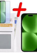 BASEY. Hoes Geschikt voor iPhone 15 Pro Hoesje Bookcase Hoes Flip Case Book Cover Met Screenprotector - Hoesje Geschikt voor iPhone 15 Pro Hoes Book Case Hoesje - Wit