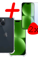 BASEY. Hoes Geschikt voor iPhone 15 Hoesje Shock Proof Case Hoes Siliconen Met 2x Screenprotector - Hoesje Geschikt voor iPhone 15 Hoes Cover Shockproof - Transparant
