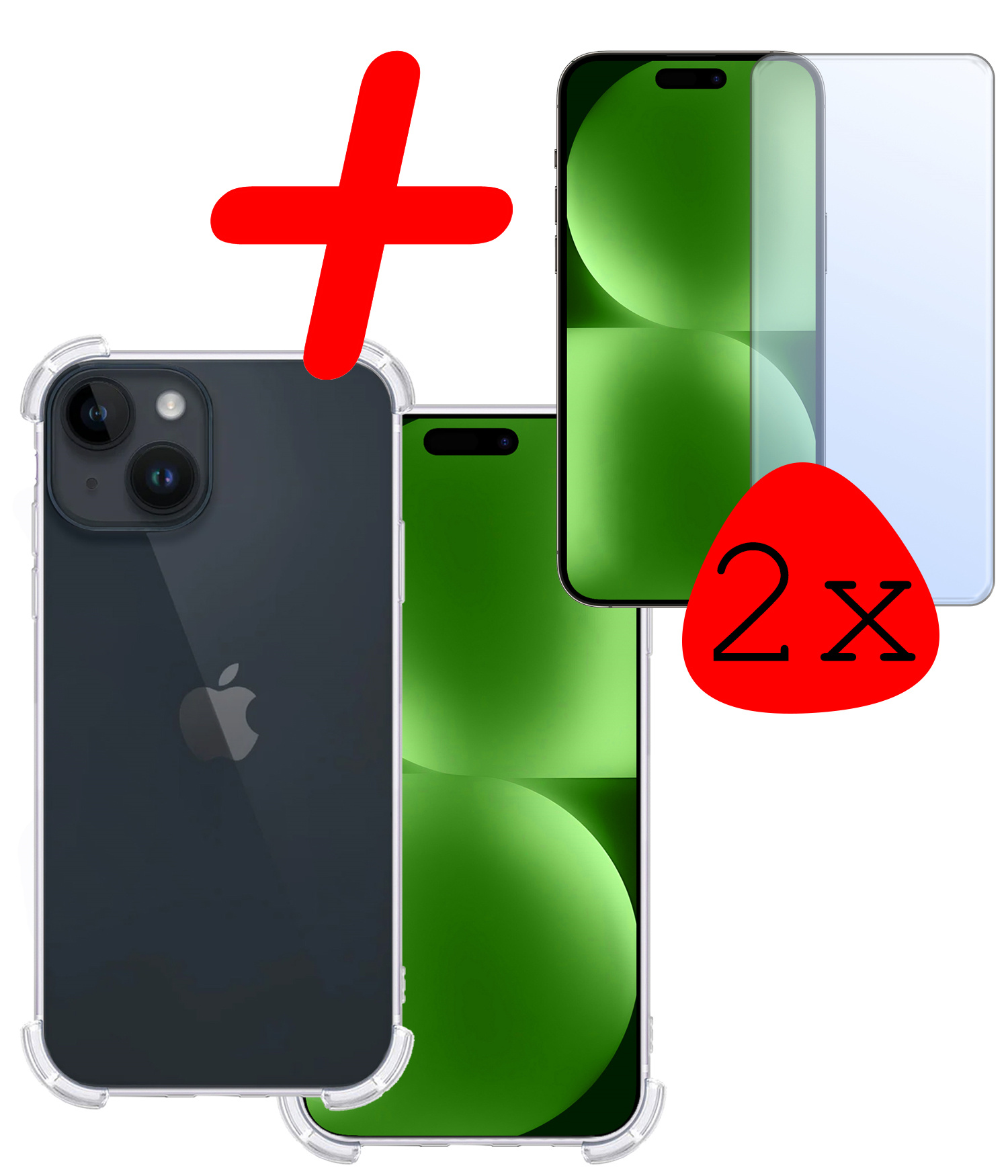 BASEY. Hoes Geschikt voor iPhone 15 Hoesje Shock Proof Case Hoes Siliconen Met 2x Screenprotector - Hoesje Geschikt voor iPhone 15 Hoes Cover Shockproof - Transparant