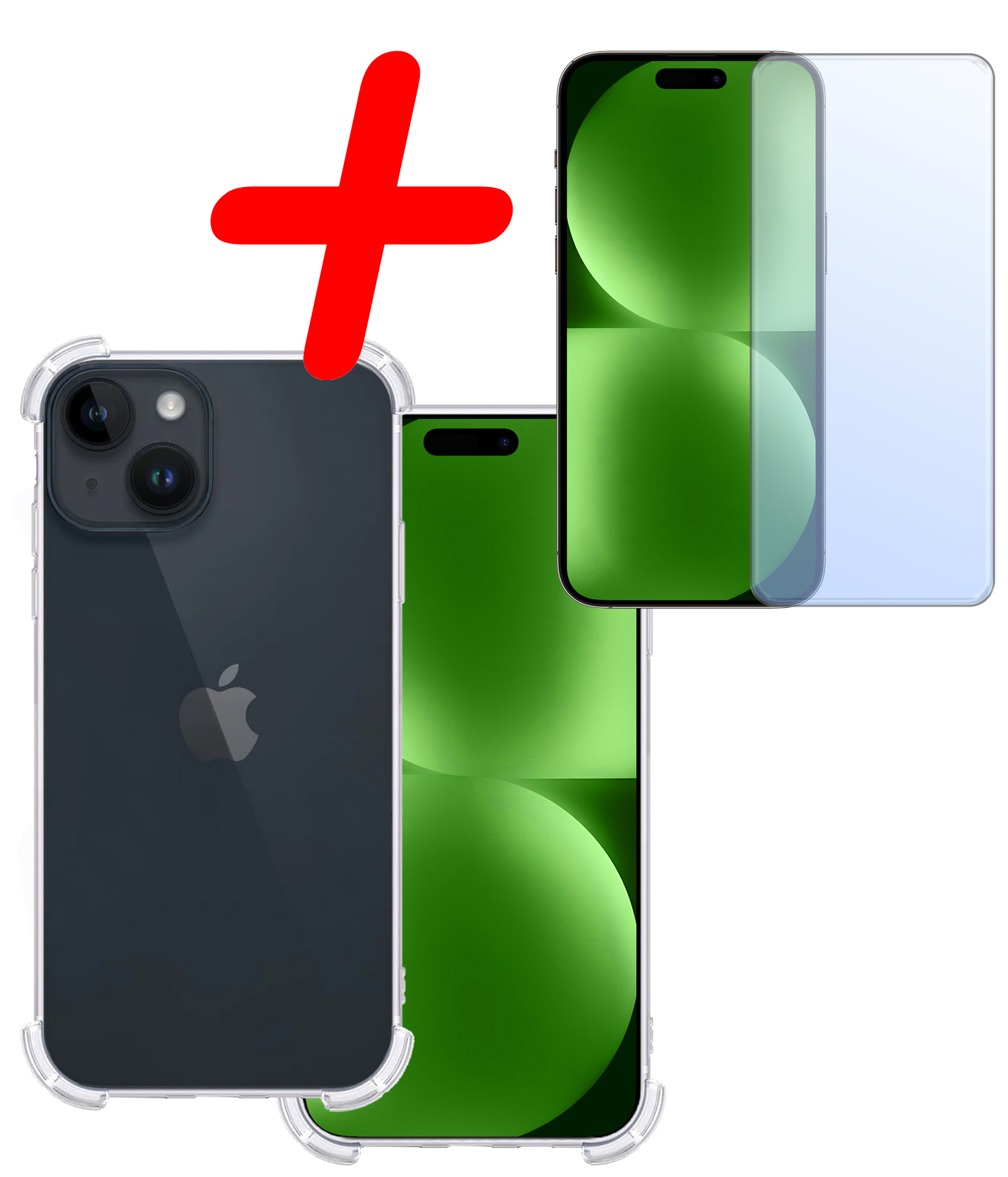 BASEY. Hoes Geschikt voor iPhone 15 Plus Hoesje Shock Proof Case Hoes Siliconen Met Screenprotector - Hoesje Geschikt voor iPhone 15 Plus Hoes Cover Shockproof - Transparant