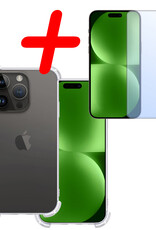 BASEY. Hoes Geschikt voor iPhone 15 Pro Hoesje Shock Proof Case Hoes Siliconen Met Screenprotector - Hoesje Geschikt voor iPhone 15 Pro Hoes Cover Shockproof - Transparant