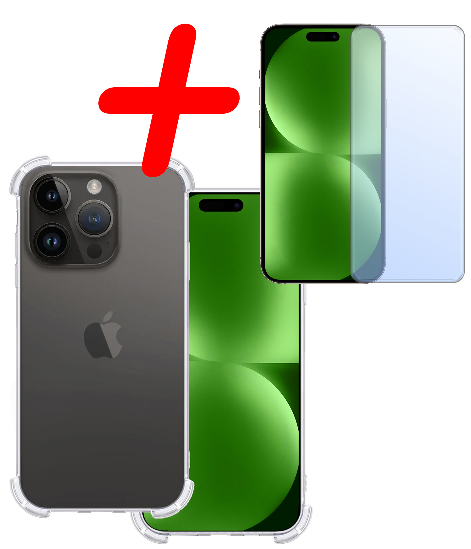 BASEY. Hoes Geschikt voor iPhone 15 Pro Hoesje Shock Proof Case Hoes Siliconen Met Screenprotector - Hoesje Geschikt voor iPhone 15 Pro Hoes Cover Shockproof - Transparant