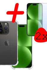 BASEY. Hoes Geschikt voor iPhone 15 Pro Hoesje Shock Proof Case Hoes Siliconen Met 2x Screenprotector - Hoesje Geschikt voor iPhone 15 Pro Hoes Cover Shockproof - Transparant