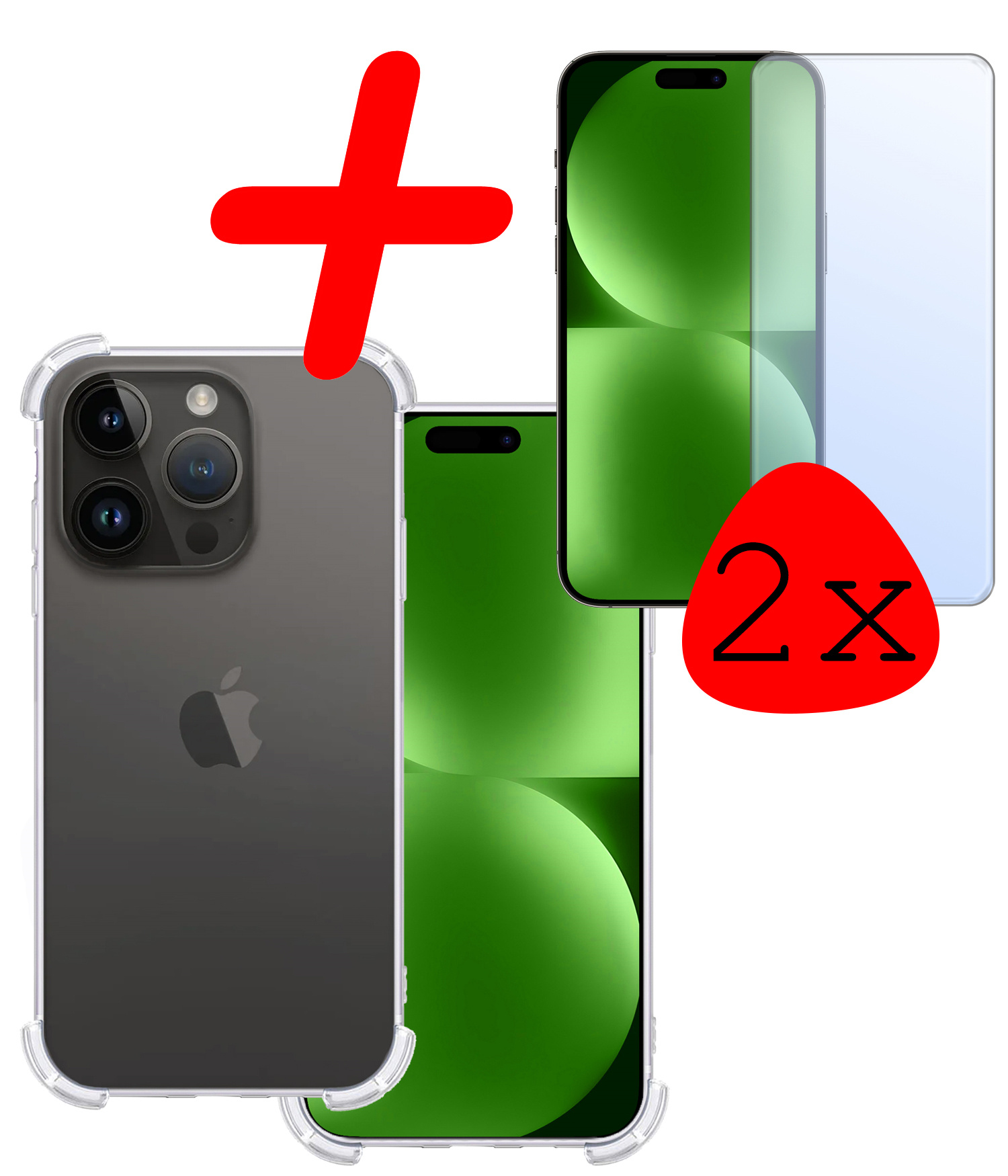 BASEY. Hoes Geschikt voor iPhone 15 Pro Max Hoesje Shock Proof Case Hoes Siliconen Met 2x Screenprotector - Hoesje Geschikt voor iPhone 15 Pro Max Hoes Cover Shockproof - Transparant