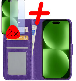BASEY. BASEY. iPhone 15 Plus Hoesje Bookcase Met 2x Screenprotector - Paars