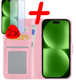 BASEY. BASEY. iPhone 15 Plus Hoesje Bookcase Met 2x Screenprotector - Lichtroze