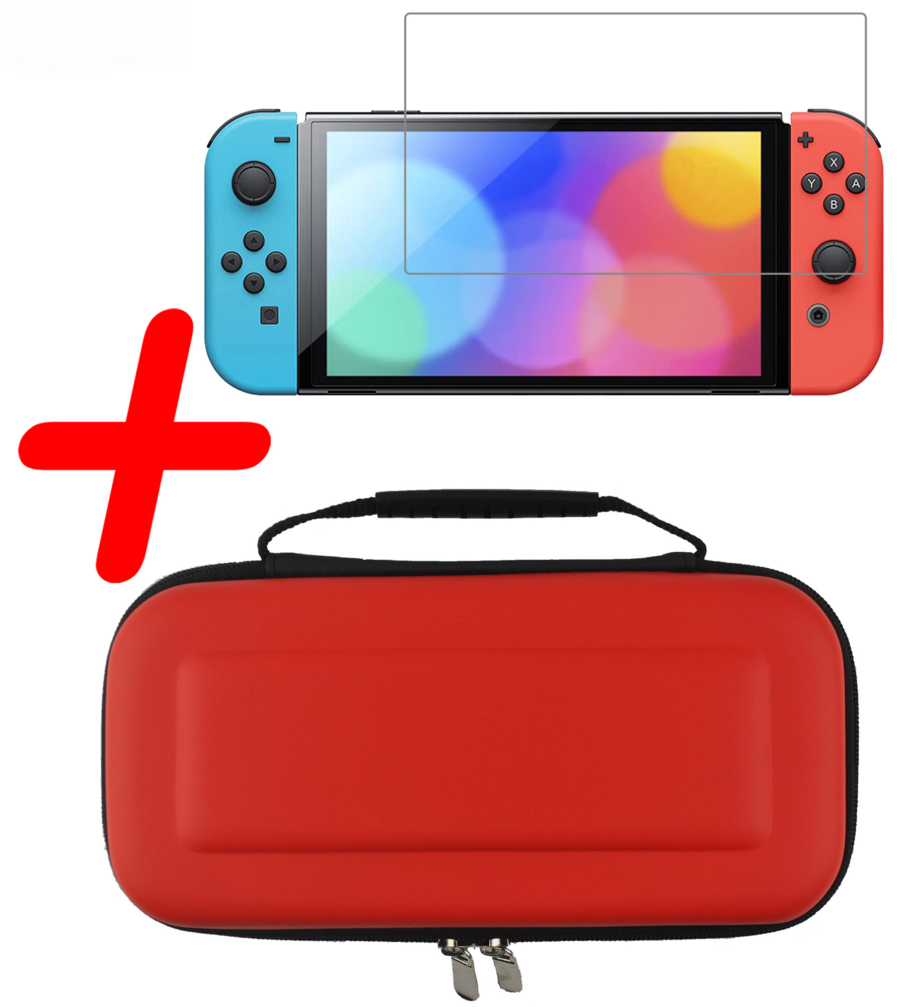 BASEY. Hoesje Geschikt voor Nintendo Switch OLED Case Hoes Hard Cover Met Screenprotector - Bescherm Case Geschikt voor Nintendo Switch OLED Hoes - Rood