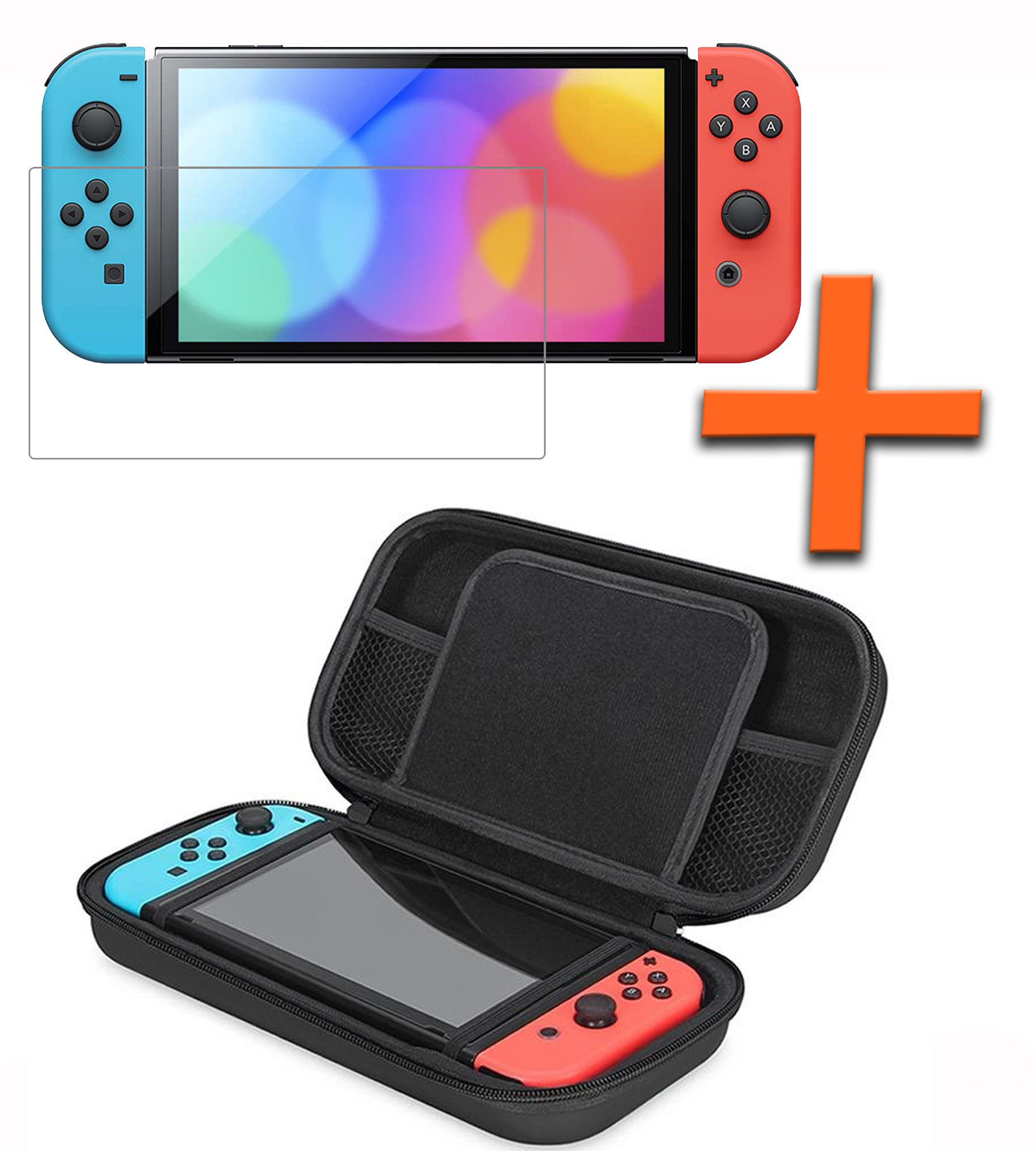Nomfy Hoesje Geschikt voor Nintendo Switch Hoes Bescherm Case Hardcover Met Screenprotector - Hoes Geschikt voor Nintendo Switch Case - Zwart
