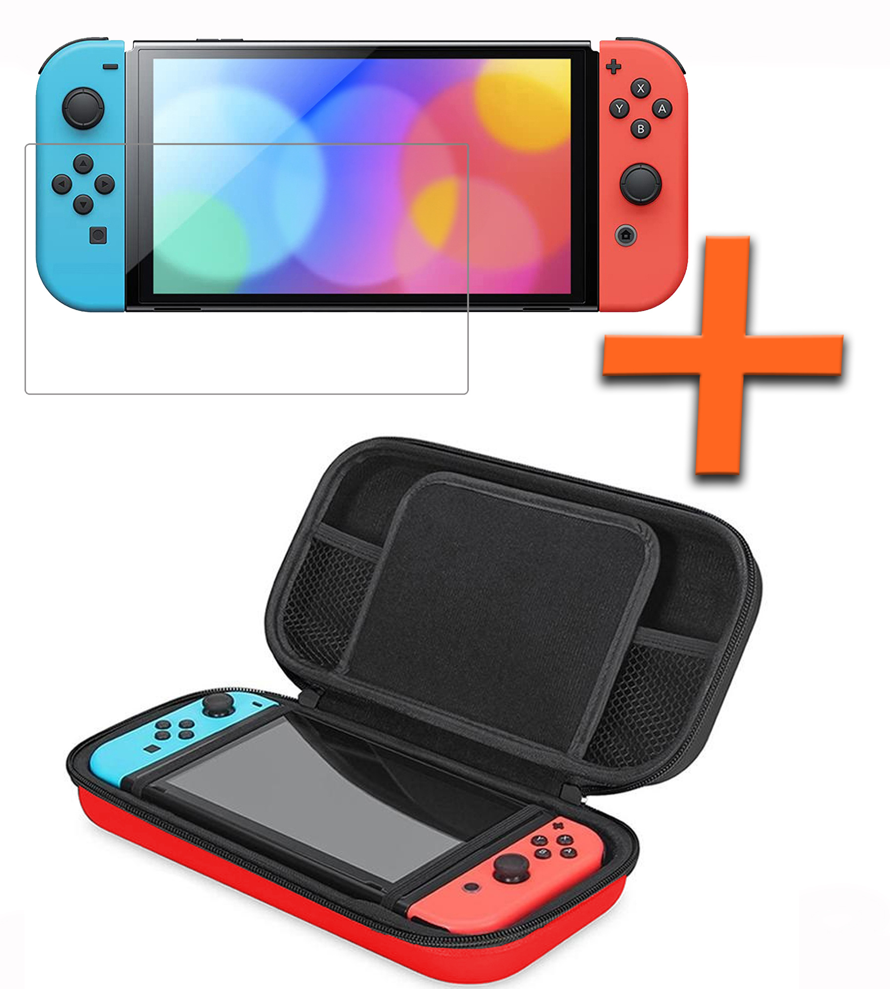 Nomfy Hoesje Geschikt voor Nintendo Switch Hoes Bescherm Case Hardcover Met Screenprotector - Hoes Geschikt voor Nintendo Switch Case - Rood