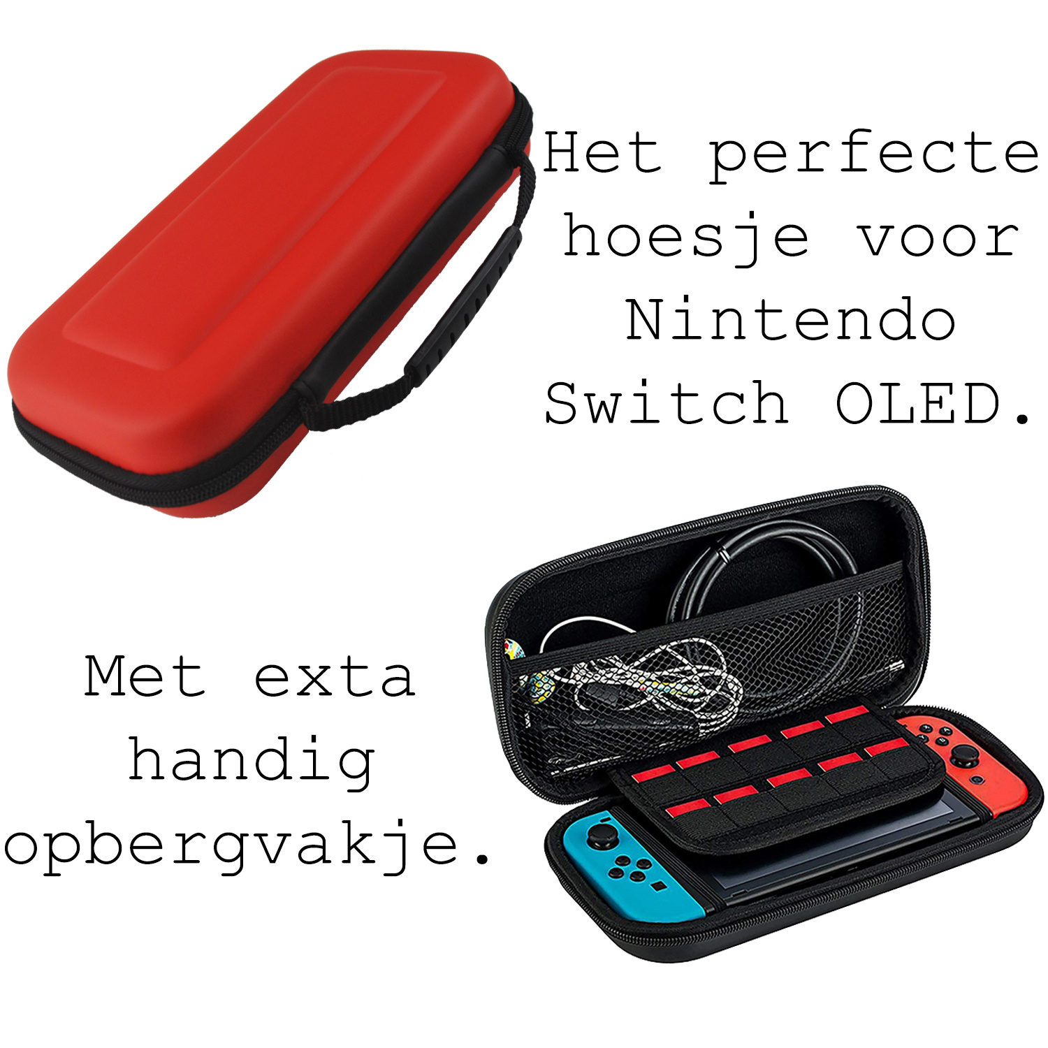 BASEY. Hoesje Geschikt voor Nintendo Switch OLED Case Hoes Hard Cover Met Screenprotector - Bescherm Case Geschikt voor Nintendo Switch OLED Hoes - Rood