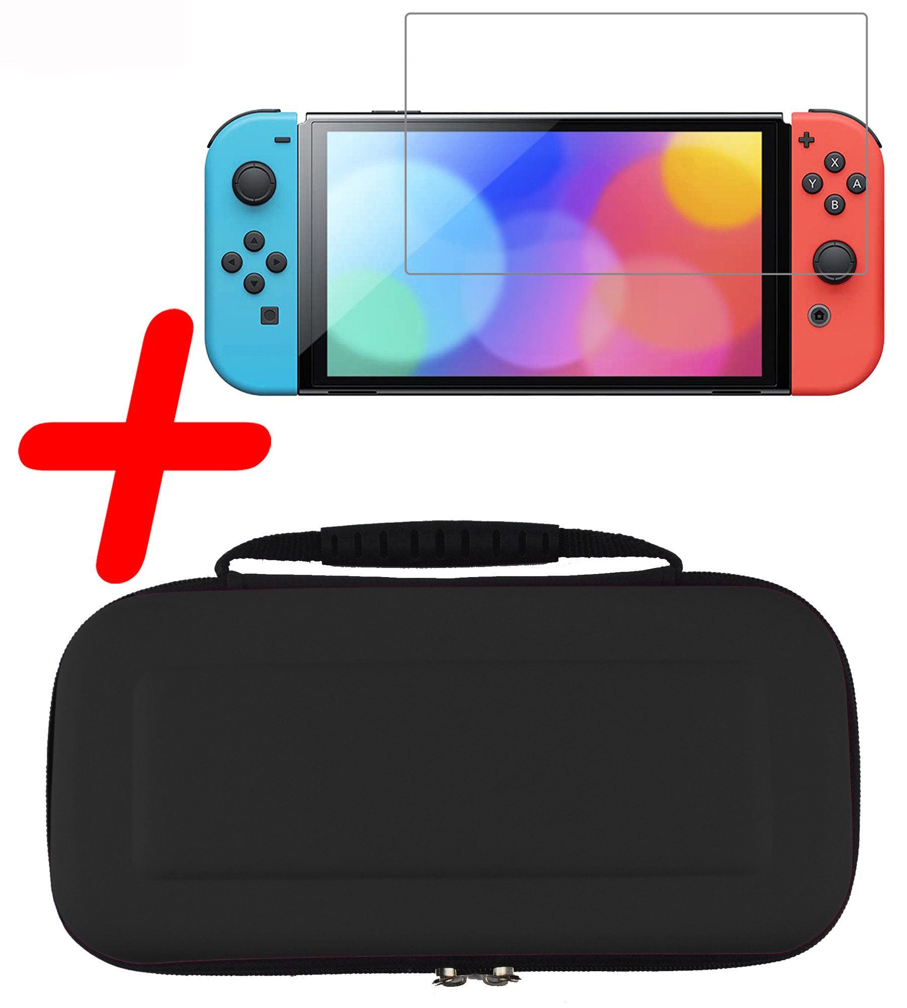BASEY. Hoesje Geschikt voor Nintendo Switch Case Hoes Hard Cover Met Screenprotector - Bescherm Case Geschikt voor Nintendo Switch Hoes - Zwart