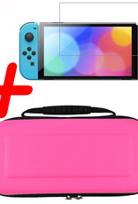 BASEY. Hoesje Geschikt voor Nintendo Switch OLED Case Hoes Hard Cover Met Screenprotector - Bescherm Case Geschikt voor Nintendo Switch OLED Hoes - Roze
