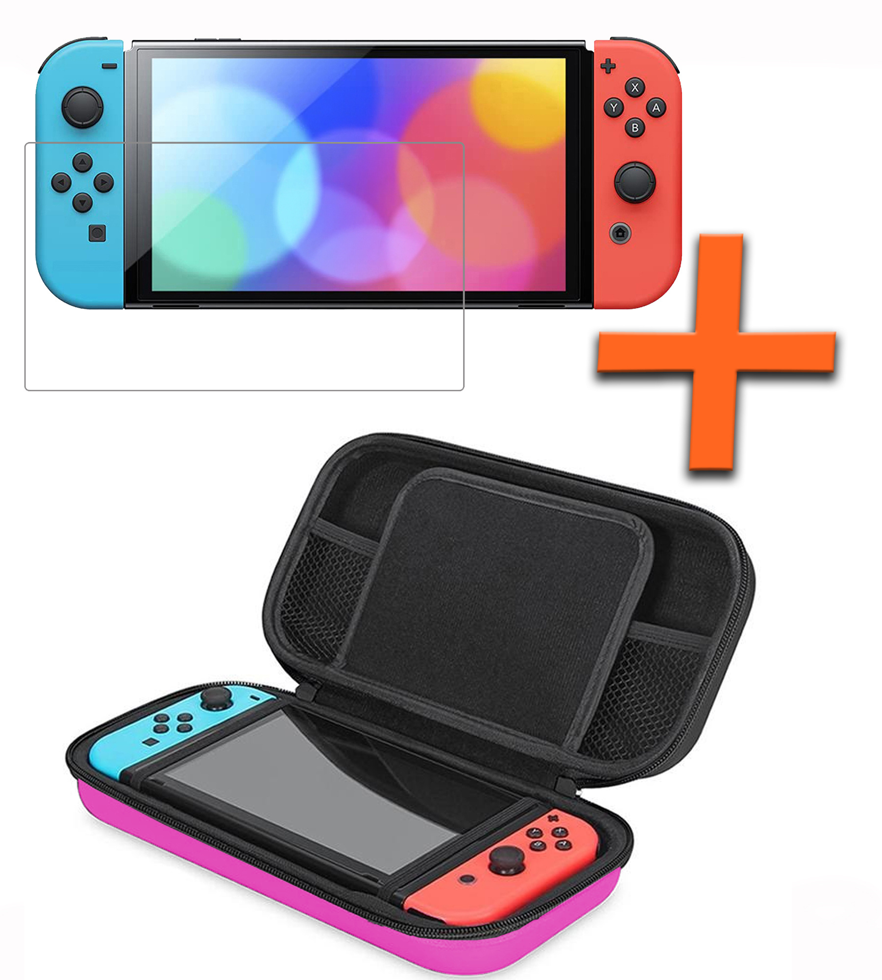 Nomfy Hoesje Geschikt voor Nintendo Switch Hoes Bescherm Case Hardcover Met Screenprotector - Hoes Geschikt voor Nintendo Switch Case - Roze