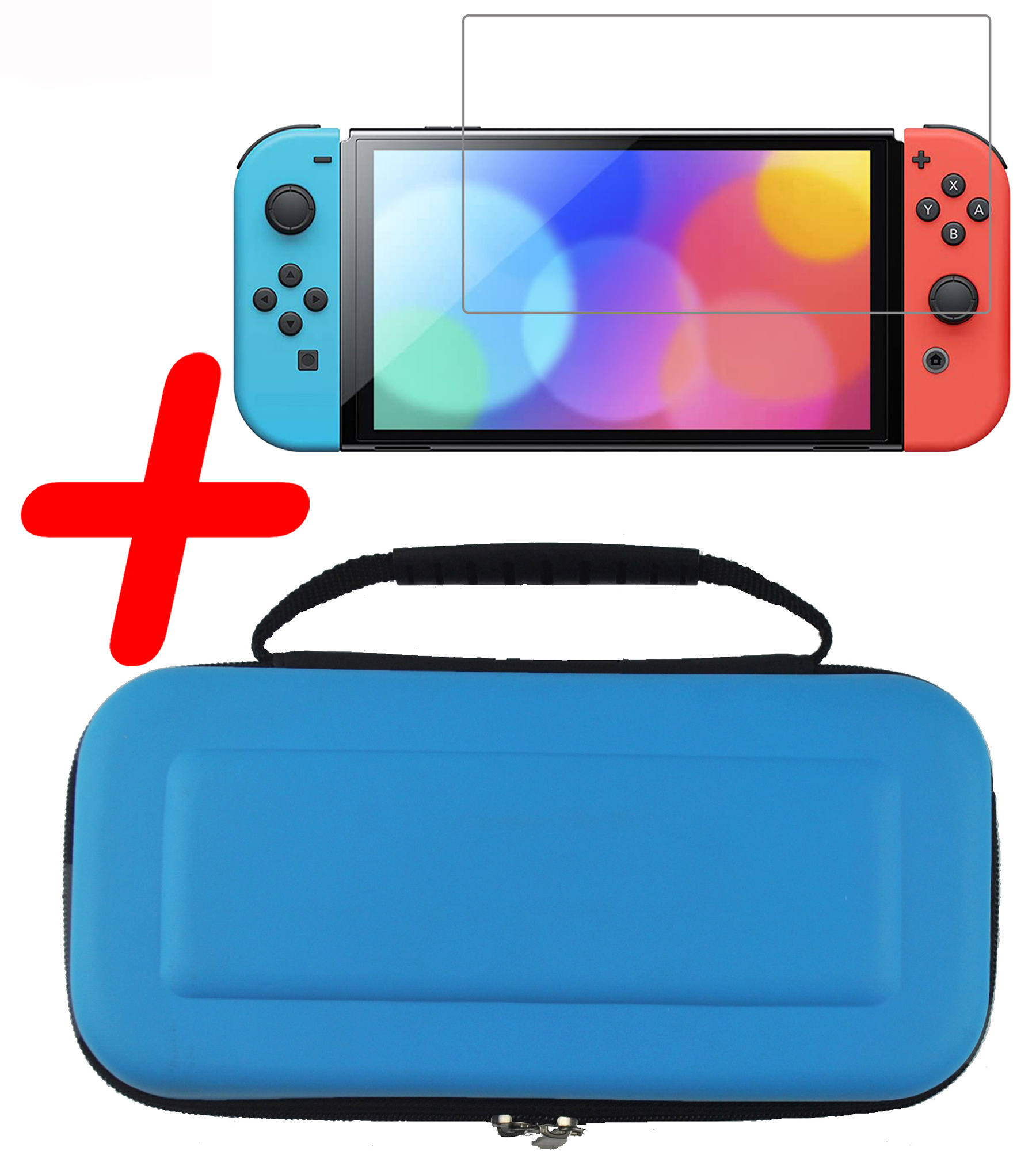 BASEY. Hoesje Geschikt voor Nintendo Switch Case Hoes Hard Cover Met Screenprotector - Bescherm Case Geschikt voor Nintendo Switch Hoes - Blauw