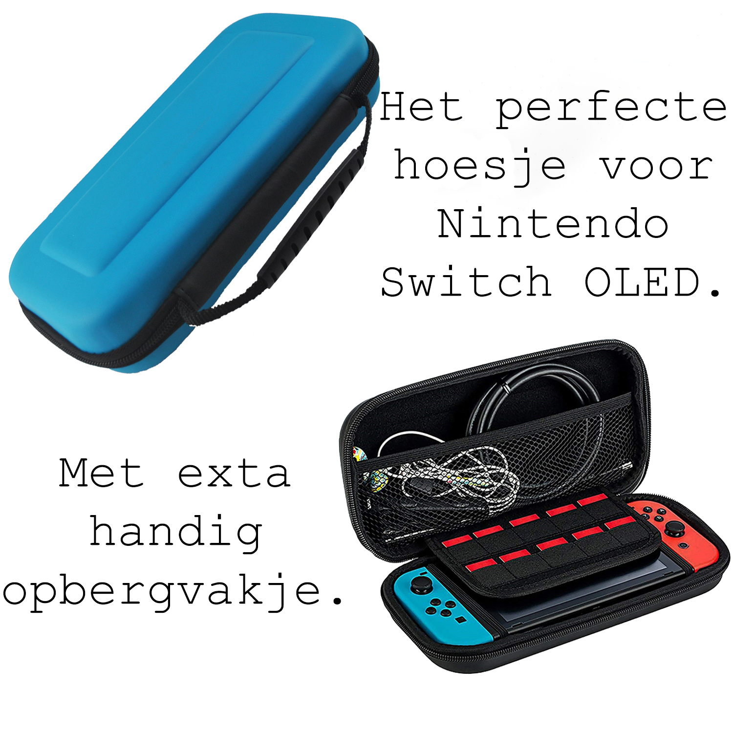 BASEY. Hoesje Geschikt voor Nintendo Switch Case Hoes Hard Cover Met Screenprotector - Bescherm Case Geschikt voor Nintendo Switch Hoes - Blauw