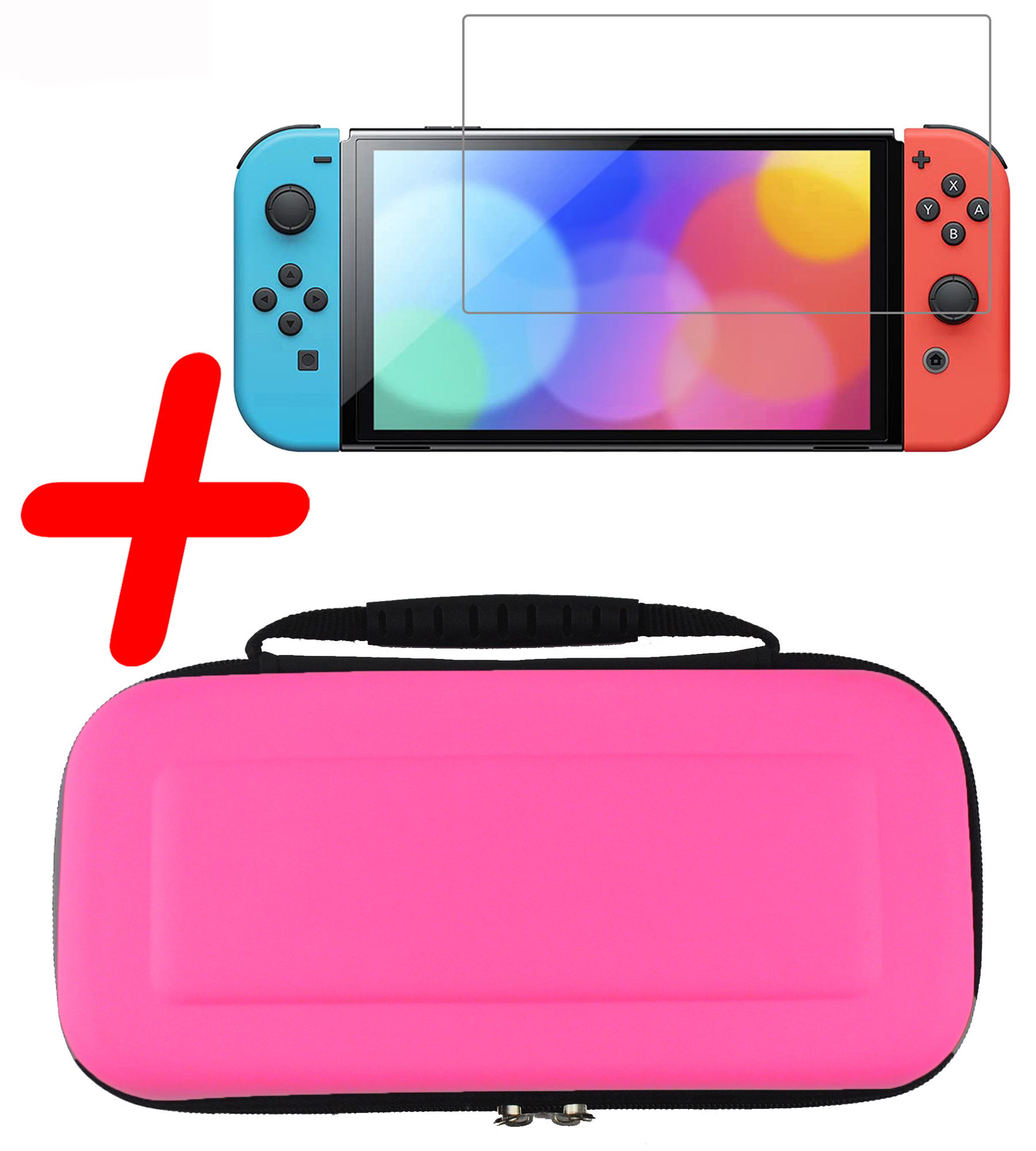 BASEY. Hoesje Geschikt voor Nintendo Switch Case Hoes Hard Cover Met Screenprotector - Bescherm Case Geschikt voor Nintendo Switch Hoes - Roze