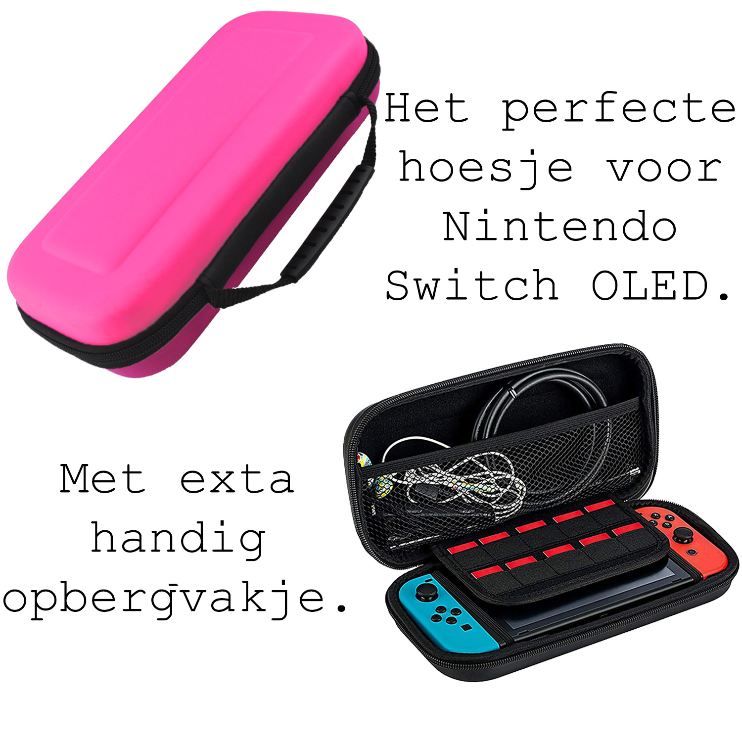 BASEY. Hoesje Geschikt voor Nintendo Switch Case Hoes Hard Cover Met Screenprotector - Bescherm Case Geschikt voor Nintendo Switch Hoes - Roze