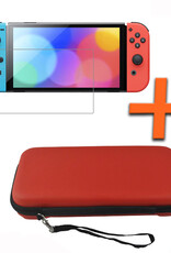 Nomfy Hoesje Geschikt voor Nintendo Switch Hoes Bescherm Case Hardcover Polsbandje Met Screenprotector - Hoes Geschikt voor Nintendo Switch Case - Rood