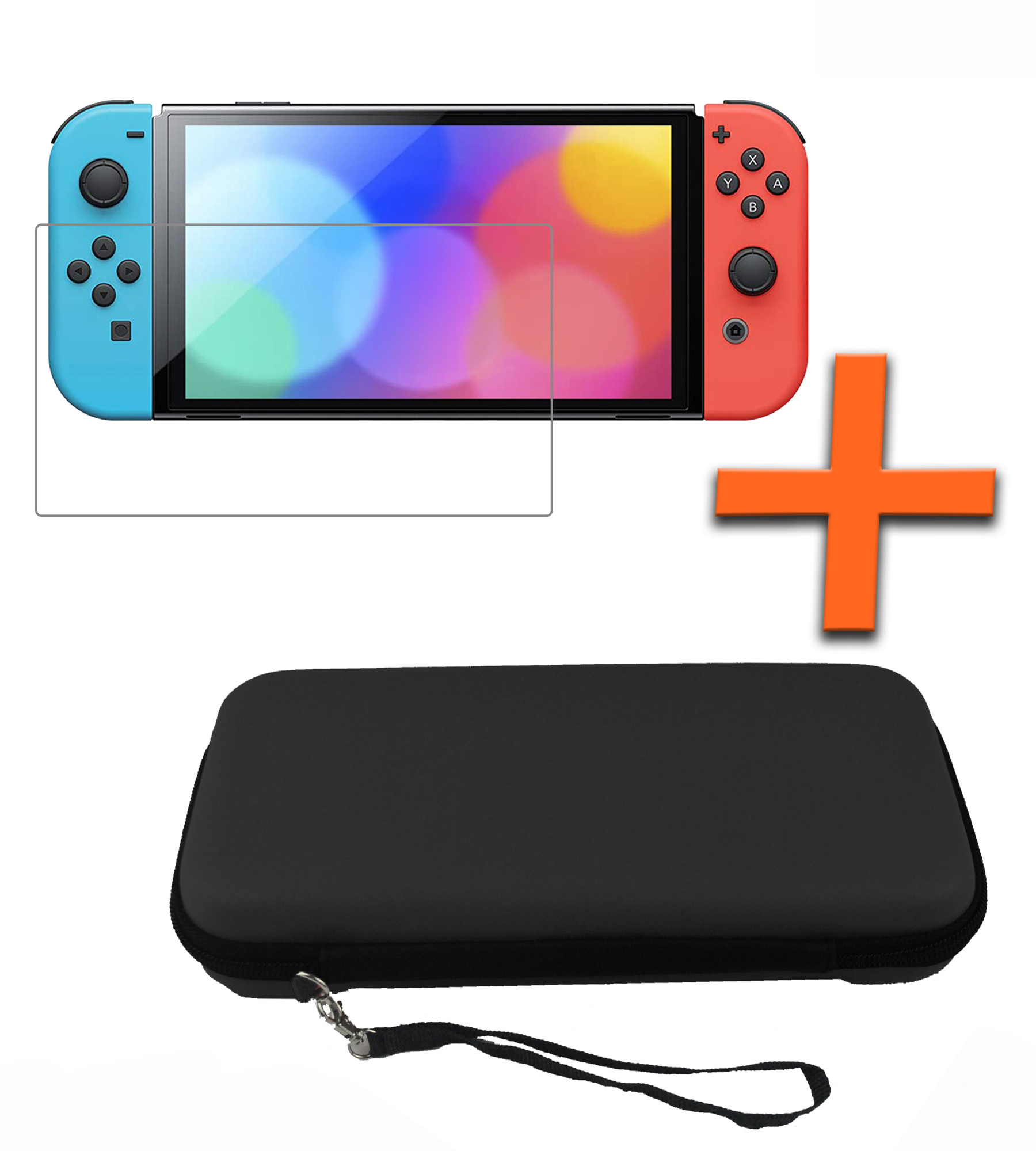 Nomfy Hoesje Geschikt voor Nintendo Switch Hoes Bescherm Case Hardcover Polsbandje Met Screenprotector - Hoes Geschikt voor Nintendo Switch Case - Zwart