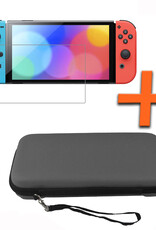 Nomfy Hoesje Geschikt voor Nintendo Switch OLED Hoes Bescherm Case Hardcover Polsbandje Met Screenprotector - Hoes Geschikt voor Nintendo Switch OLED Case - Grijs