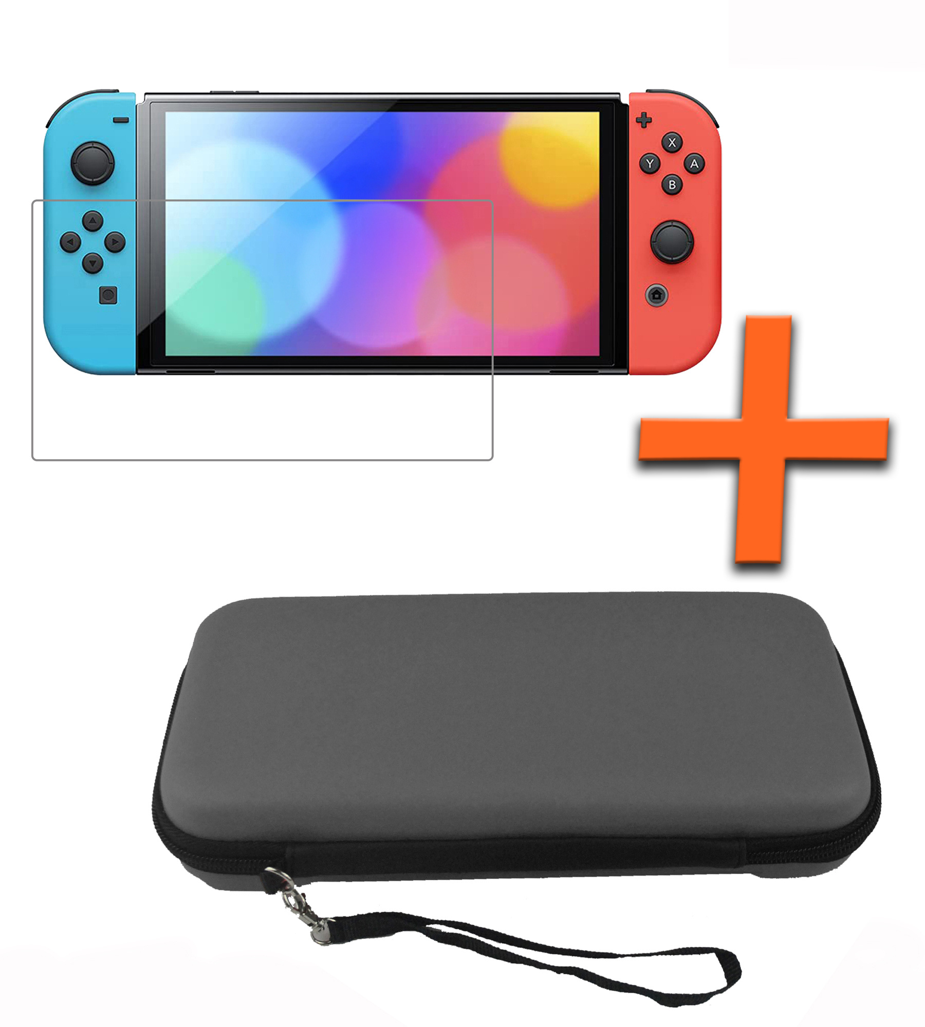 Nomfy Hoesje Geschikt voor Nintendo Switch OLED Hoes Bescherm Case Hardcover Polsbandje Met Screenprotector - Hoes Geschikt voor Nintendo Switch OLED Case - Grijs
