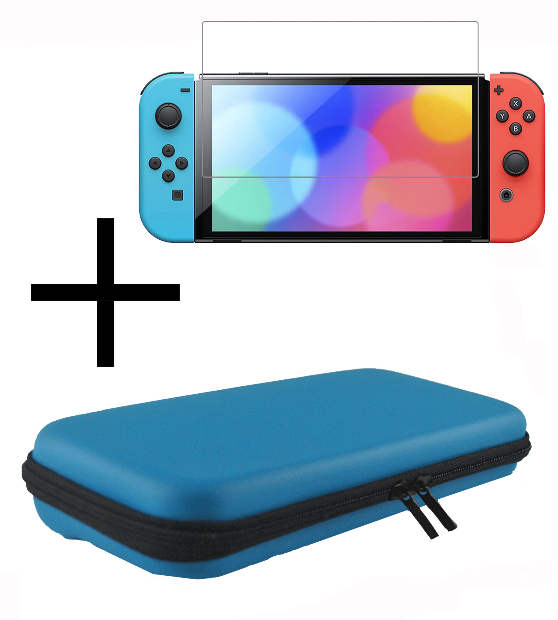 NoXx Hoesje Geschikt voor Nintendo Switch Case Hoes Hard Cover Koord Met Screenprotector - Hoes Geschikt voor Nintendo Switch Hoes - Blauw