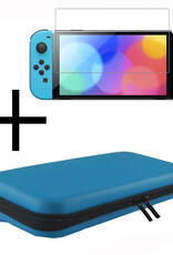 NoXx Hoesje Geschikt voor Nintendo Switch OLED Case Hoes Hard Cover Koord Met Screenprotector - Hoes Geschikt voor Nintendo Switch OLED Hoes - Blauw