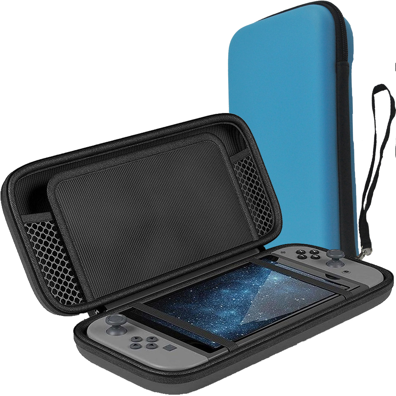 NoXx Hoesje Geschikt voor Nintendo Switch OLED Case Hoes Hard Cover Koord Met Screenprotector - Hoes Geschikt voor Nintendo Switch OLED Hoes - Blauw