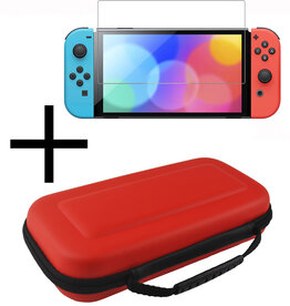 NoXx NoXx Nintendo Switch OLED Hoesje Handvat Met Screenprotector - Rood