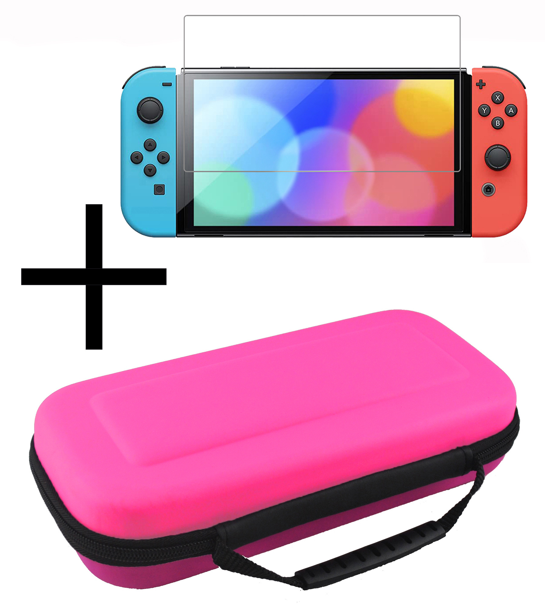 NoXx Hoesje Geschikt voor Nintendo Switch OLED Case Hoes Hard Cover Met Screenprotector - Hoes Geschikt voor Nintendo Switch OLED Hoes - Roze