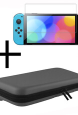 NoXx Hoesje Geschikt voor Nintendo Switch OLED Case Hoes Hard Cover Koord Met Screenprotector - Hoes Geschikt voor Nintendo Switch OLED Hoes - Grijs