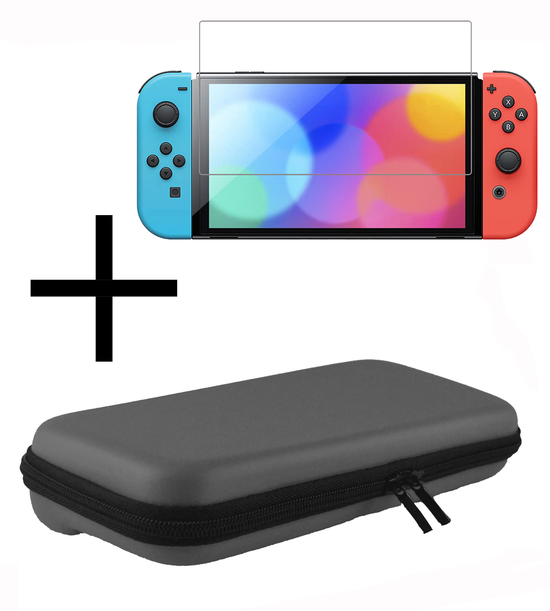 NoXx Hoesje Geschikt voor Nintendo Switch OLED Case Hoes Hard Cover Koord Met Screenprotector - Hoes Geschikt voor Nintendo Switch OLED Hoes - Grijs
