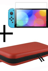 NoXx Hoesje Geschikt voor Nintendo Switch OLED Case Hoes Hard Cover Koord Met Screenprotector - Hoes Geschikt voor Nintendo Switch OLED Hoes - Rood