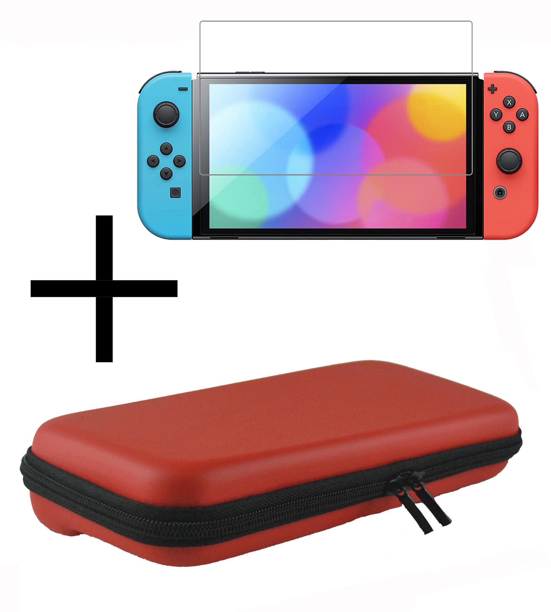 NoXx Hoesje Geschikt voor Nintendo Switch OLED Case Hoes Hard Cover Koord Met Screenprotector - Hoes Geschikt voor Nintendo Switch OLED Hoes - Rood